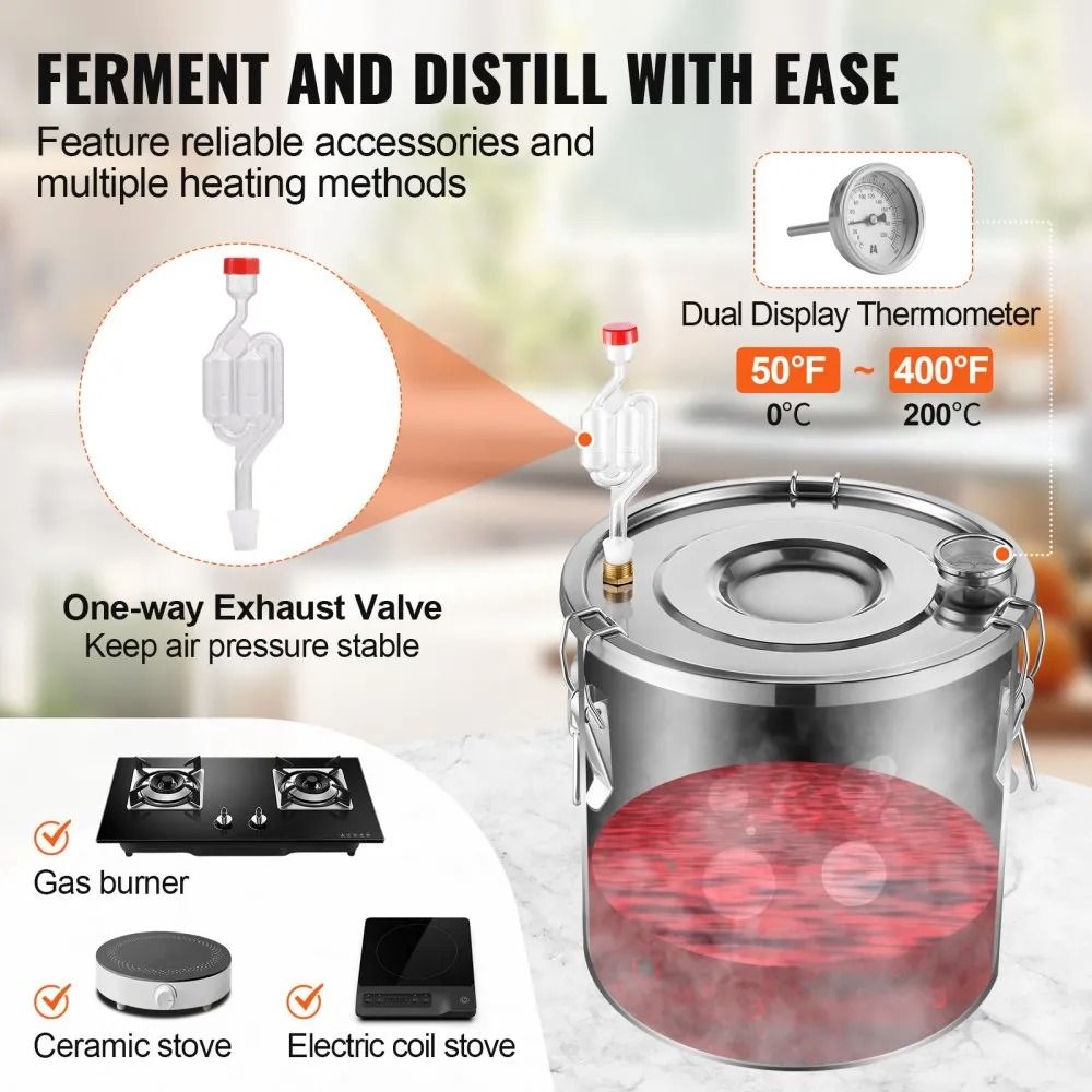Alcohol Still With Thumper Keg Copper Coil Dual Condenser Distiller Kit 5