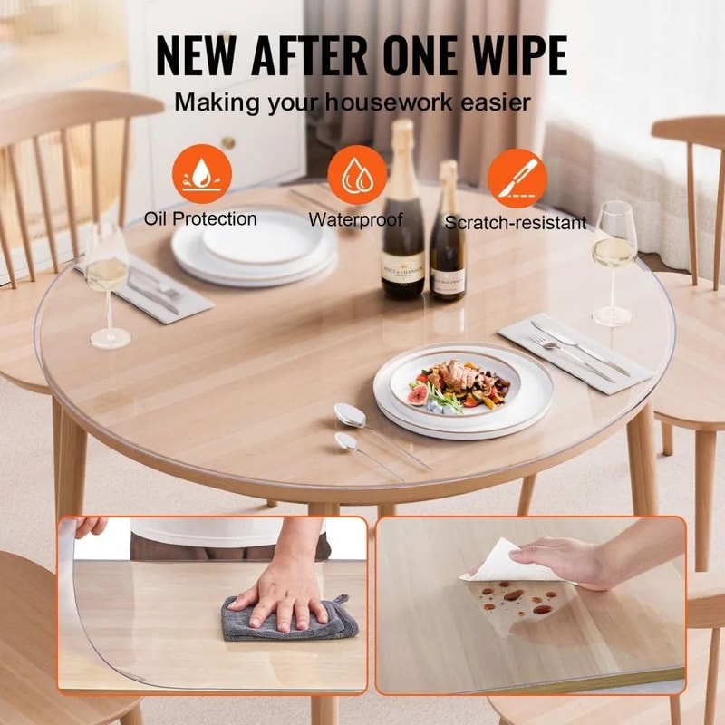Clear Round Table Protector PVC Desk Mat Waterproof Thick 3