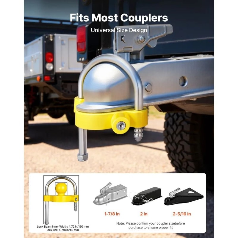 Heavy Duty Trailer Hitch Lock Kit For RVs Boats Adjustable Anti Theft Coupler Lock 6