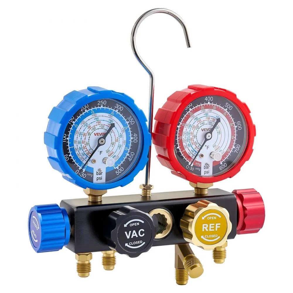 AC Manifold Gauge Set 4Way Refrigerant Charging Kit For R134a R1234yf R404A R22 Systems 7