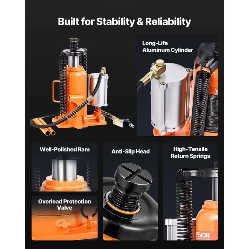 Heavy Duty 20 Ton Air Hydraulic Bottle Jack Pneumatic Manual Lift 2