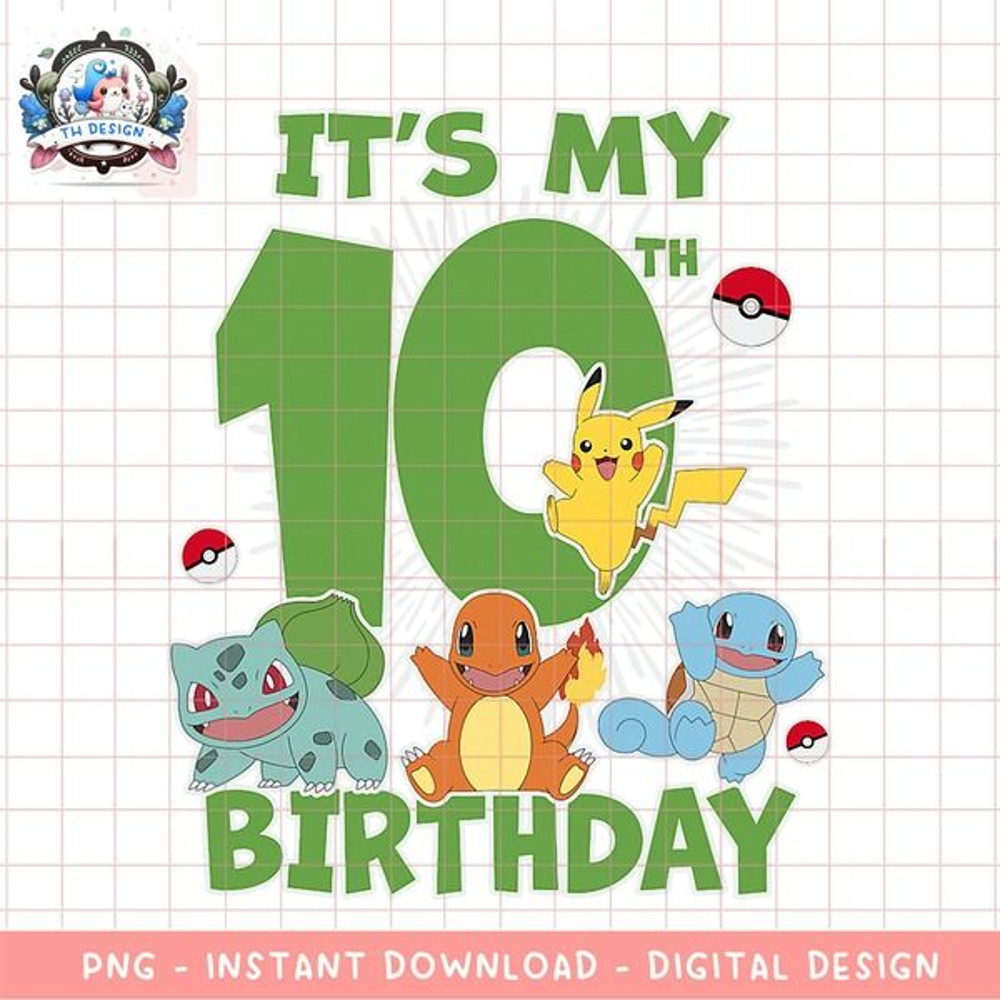 Pokemon Its My 10th Birthday Kanto Starters Celebration Instant Download File 0