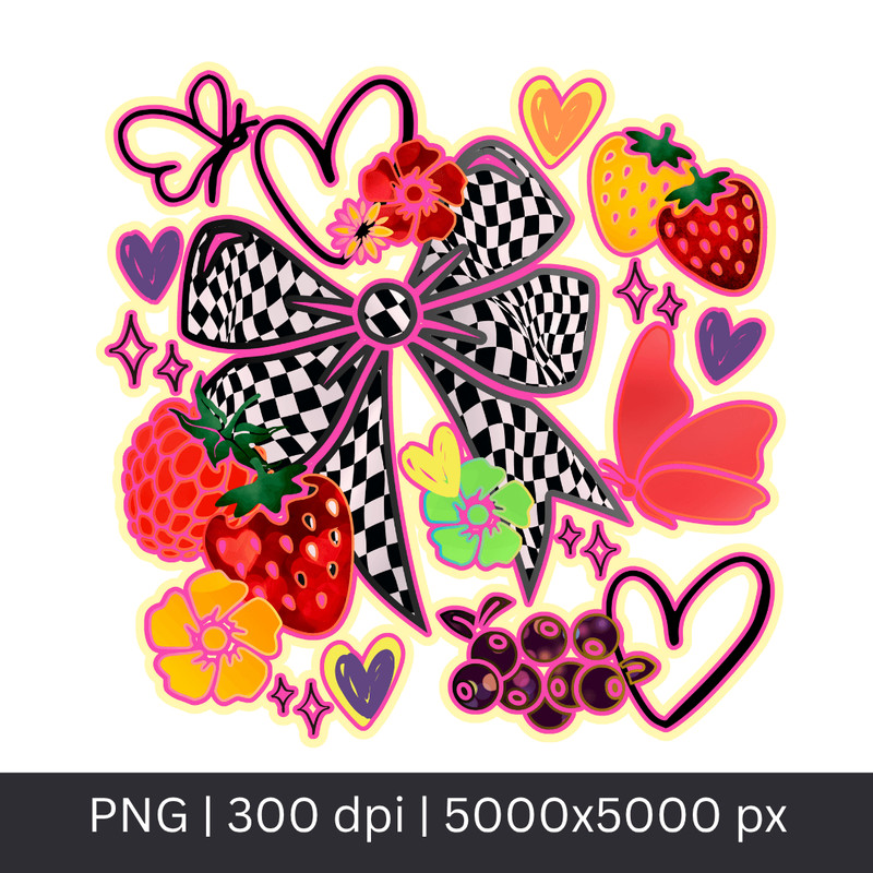 Strawberry Checkered Ribbon Png Coquette Fruits Design 0
