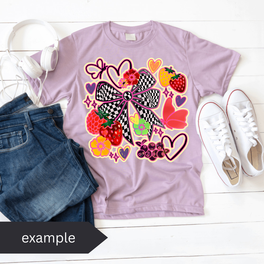 Strawberry Checkered Ribbon Png Coquette Fruits Design 2