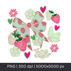 pastel strawberries ribbon png coquette fruits design rustic style