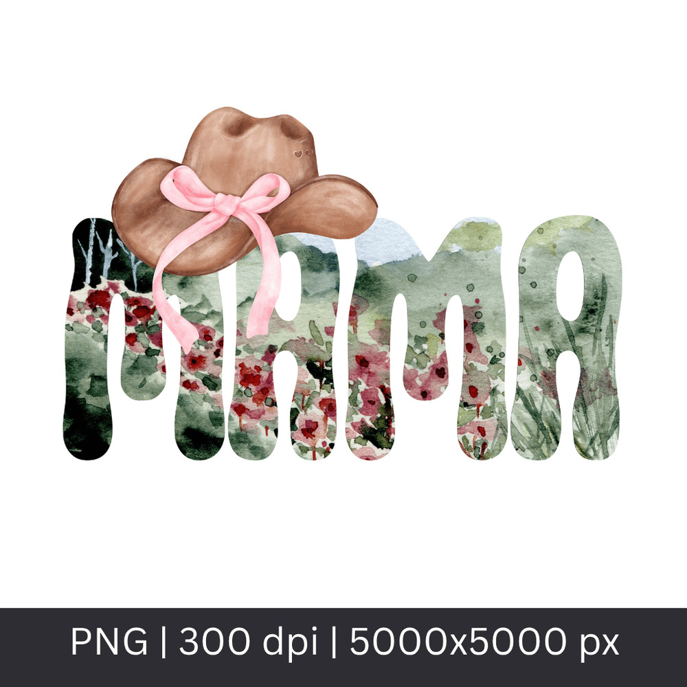 Mama Cowgirl Hat Png Rustic Wildflowers Painting Style 0