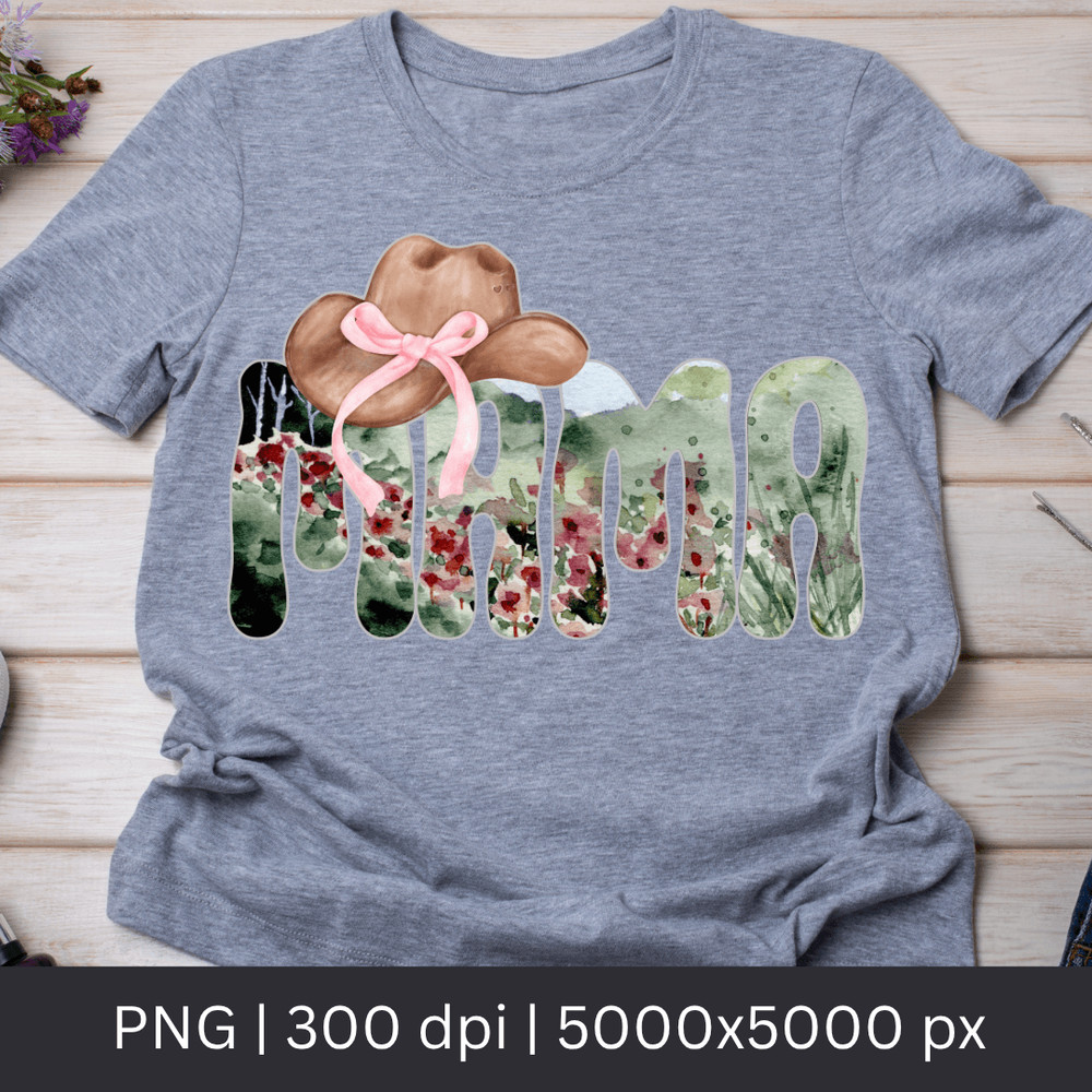 Mama Cowgirl Hat Png Rustic Wildflowers Painting Style 1