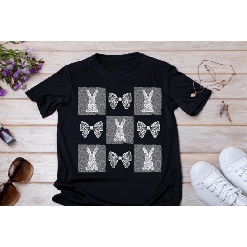 White Lace Easter Checkered Bunny Ribbon Png 0