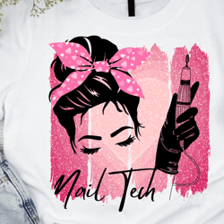 nail tech png | nail technician png |messy bun pink nails tech | printable png