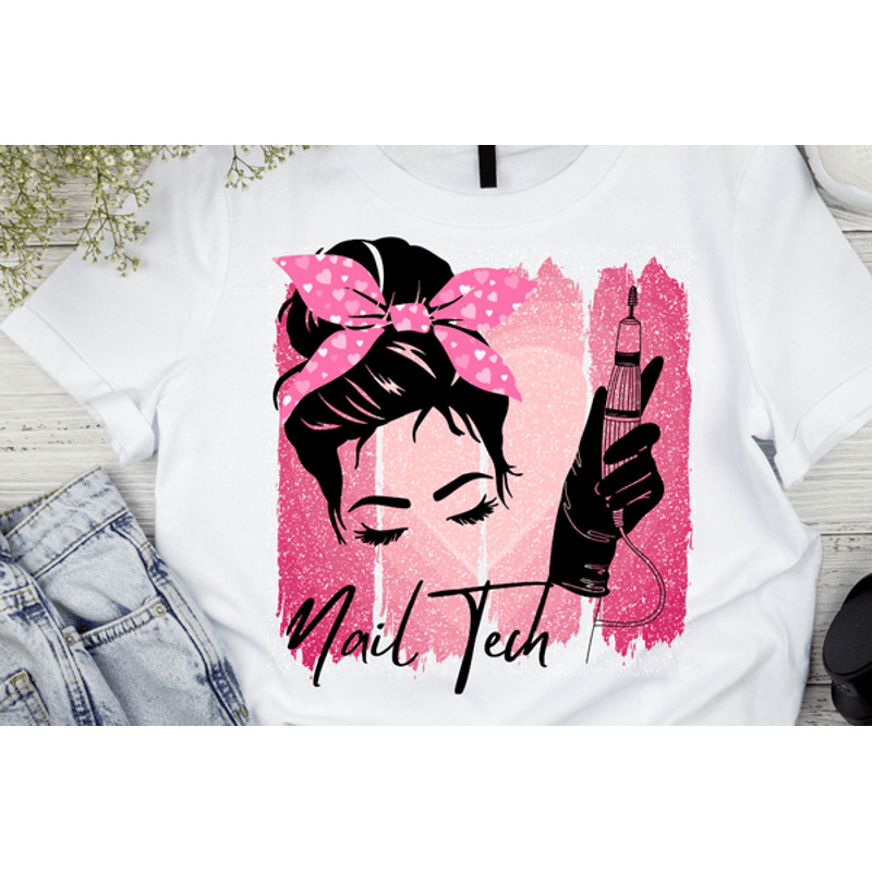 Nail Tech Png Nail Technician Png Messy Bun Pink Nails Tech Printable Png 0