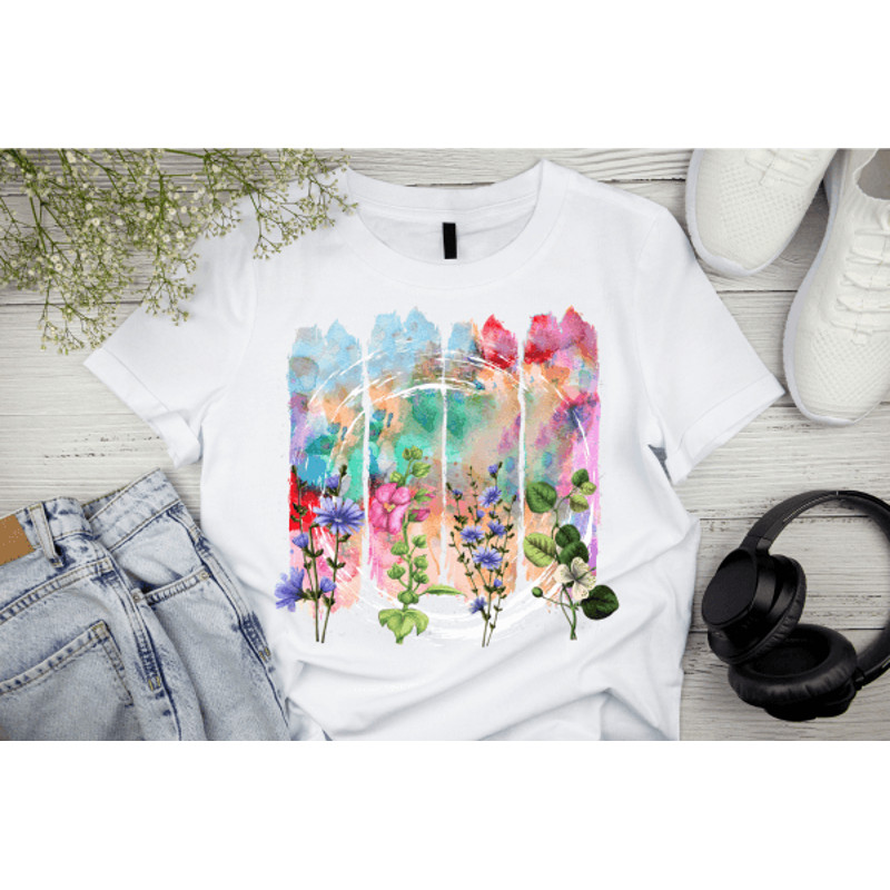 Botanical Watercolor Brushstroke Png Wildflowers Watercolor Shirt Png 0