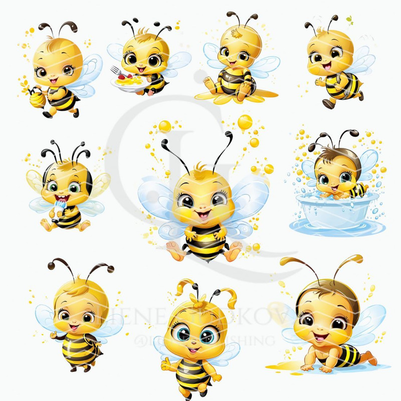 Baby Bee Png Cartoons Cliparts Set 1