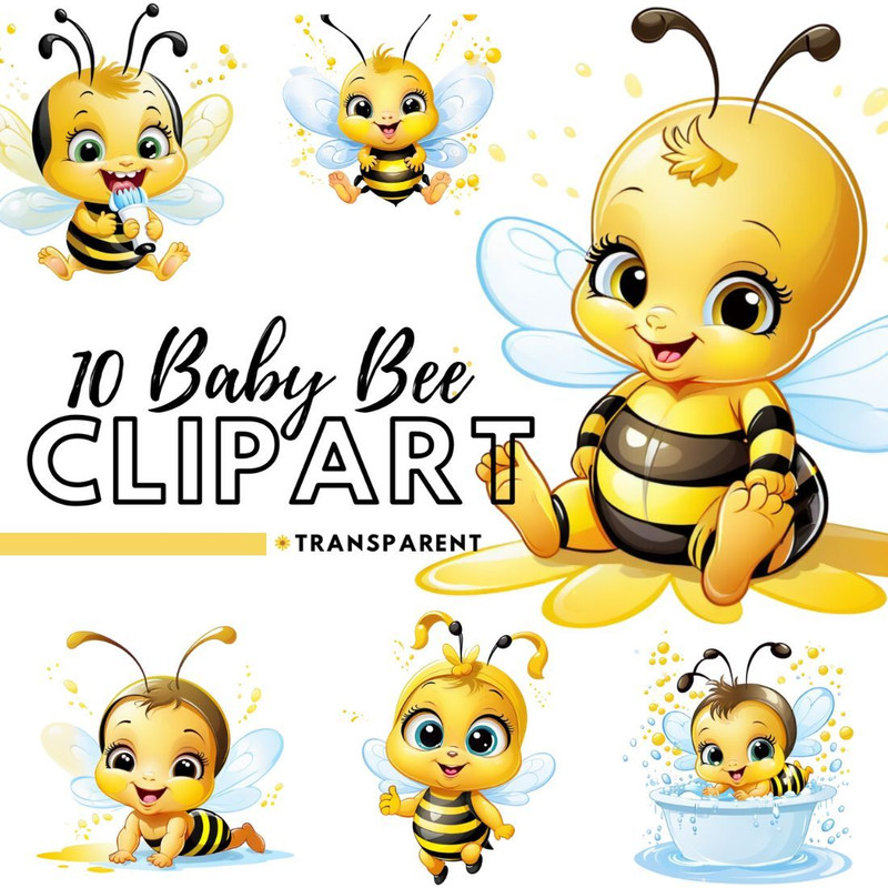 Baby Bee Png Cartoons Cliparts Set 2