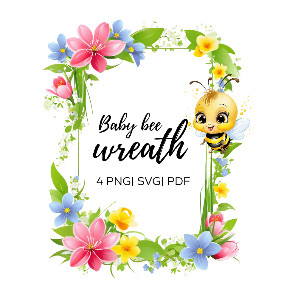 Bee And Flowers Wreath Png 1