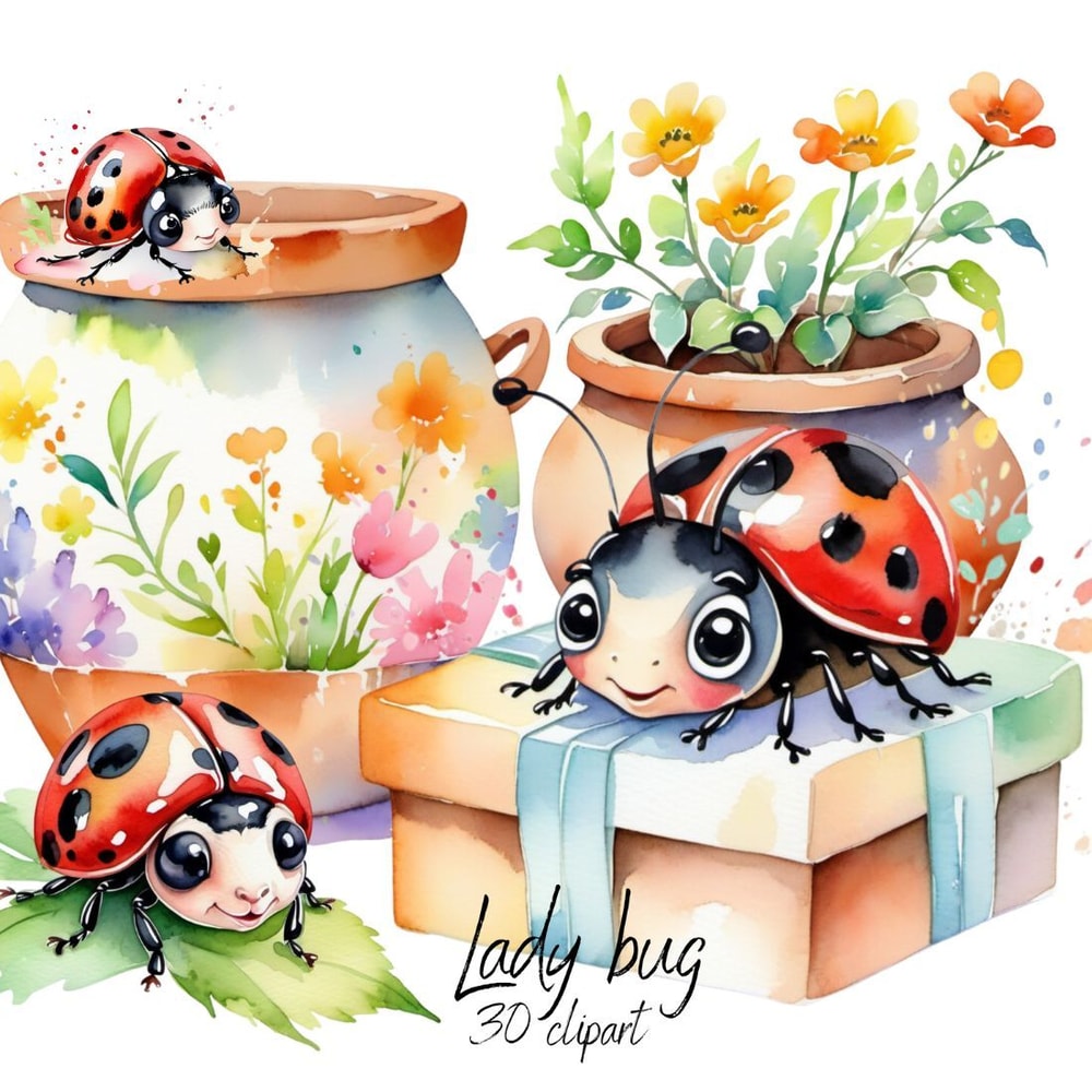 Cute Baby Lady Bugs Png 25 Cartoons Cliparts Set 1