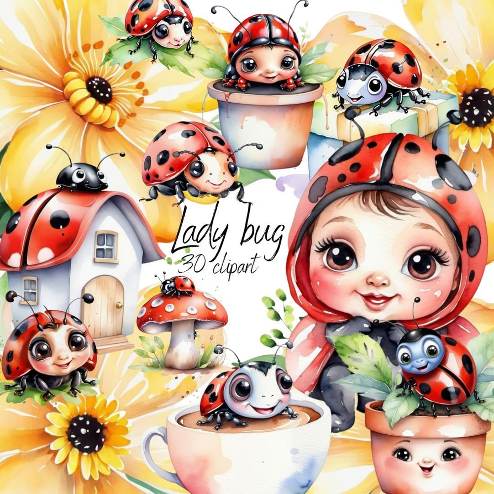 Cute Baby Lady Bugs Png 25 Cartoons Cliparts Set 0
