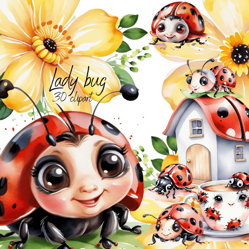 Cute Baby Lady Bugs Png 25 Cartoons Cliparts Set 2