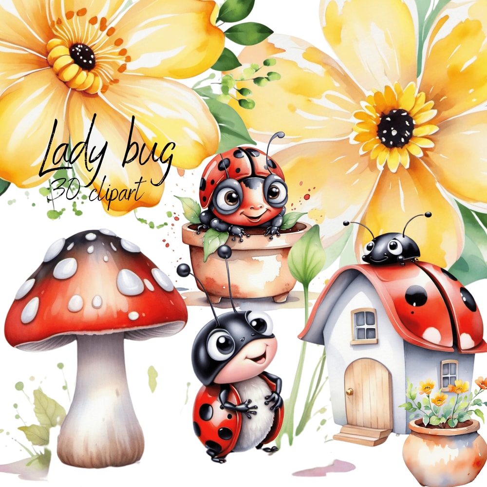 Cute Baby Lady Bugs Png 25 Cartoons Cliparts Set 4