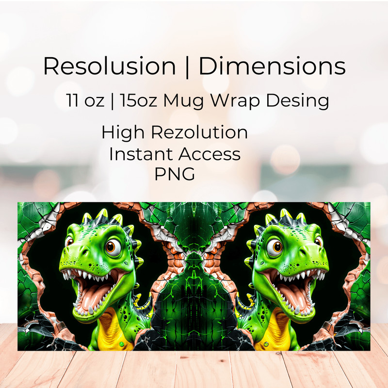 Green Dinosaur Distressed Mug Wrap 1