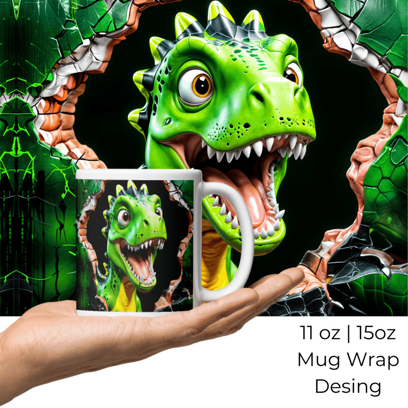 Green Dinosaur Distressed Mug Wrap 2