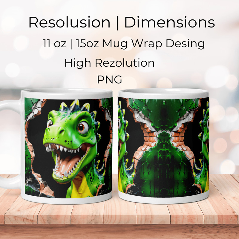 Green Dinosaur Distressed Mug Wrap 3