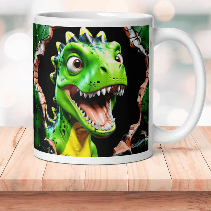 Green Dinosaur Distressed Mug Wrap 4