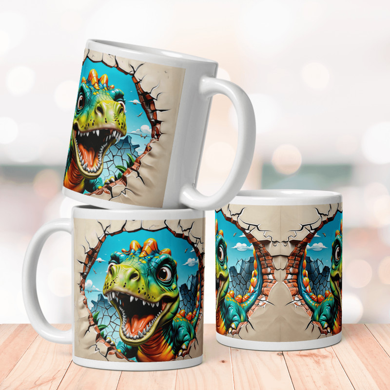 Big Green Baby Dinosaur Distressed Mug Wrap 2