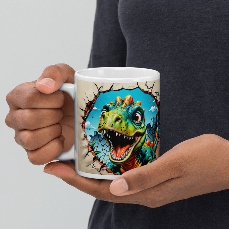 Big Green Baby Dinosaur Distressed Mug Wrap 0