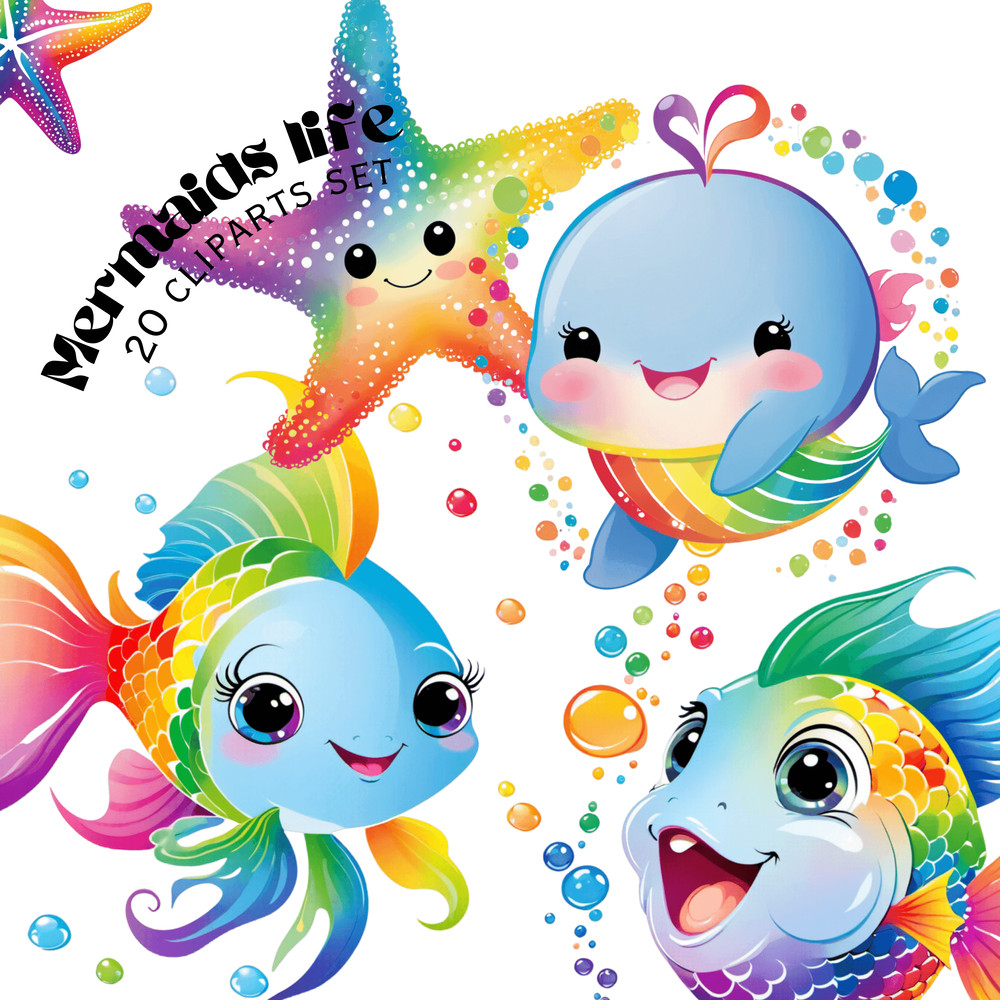 Under The Sea Animals Cliparts Ocean Animal Png Rainbow Mermaids Png 2