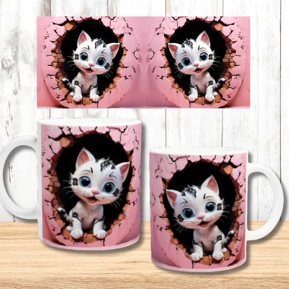 Pink Kitten Mug Wrap Cute Cat Mug 0