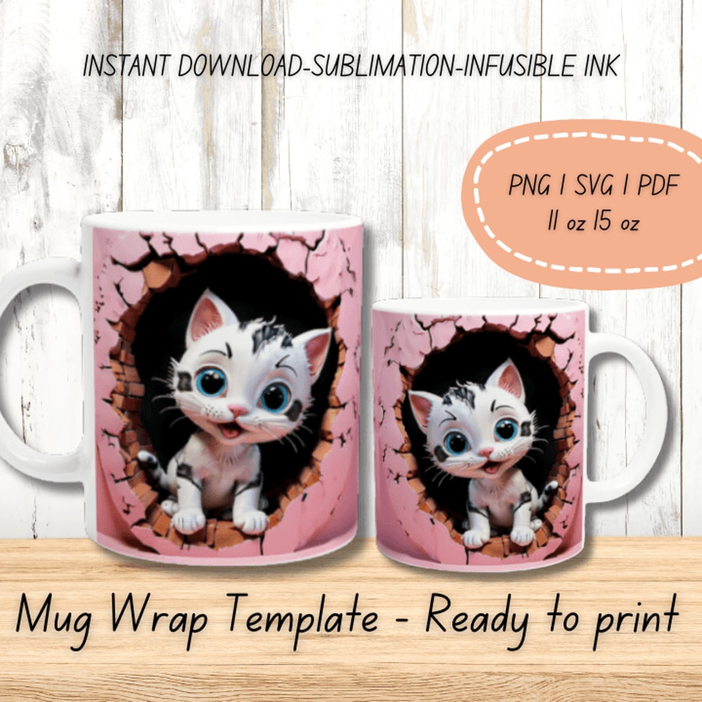 Pink Kitten Mug Wrap Cute Cat Mug 1