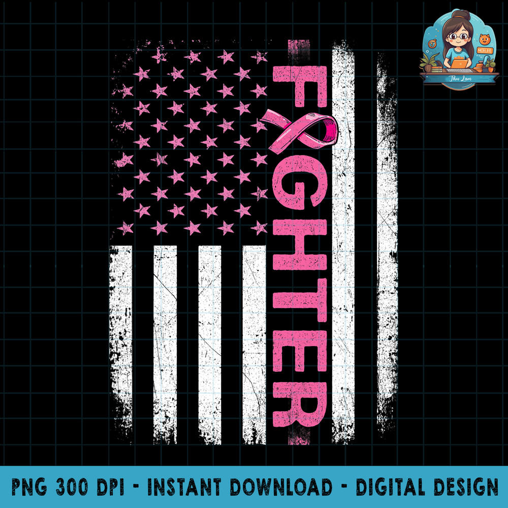 Breast Cancer Fighter Women Pink Ribbon American Flag PNG Download.jpg