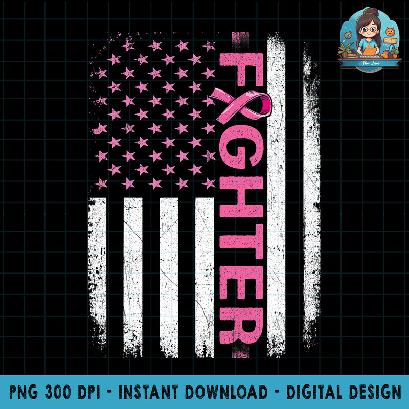 Breast Cancer Fighter Women Pink Ribbon American Flag PNG Download.jpg