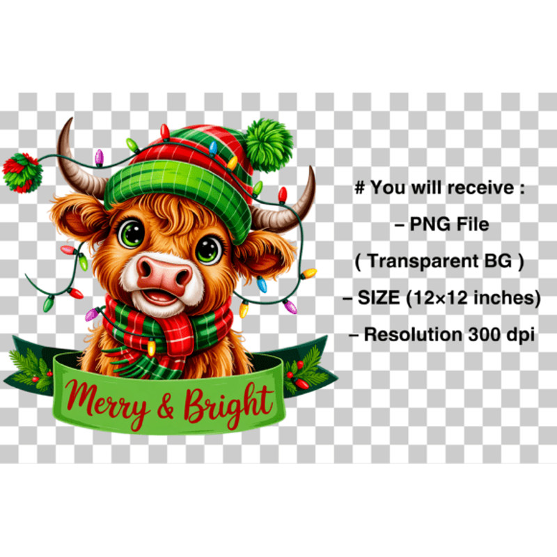 Christmas Highland Cow PNG 1