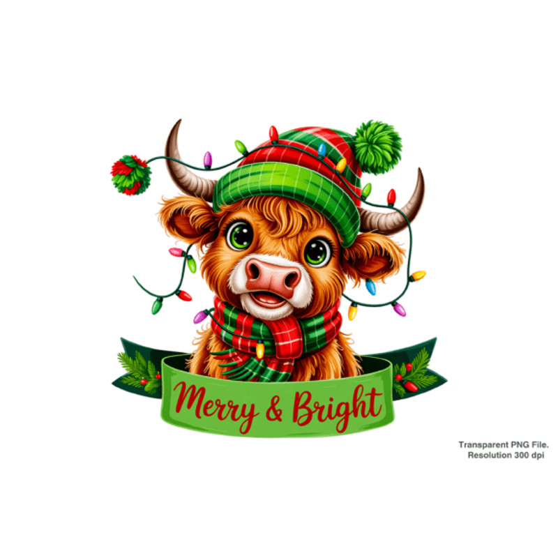 Christmas Highland Cow PNG 2
