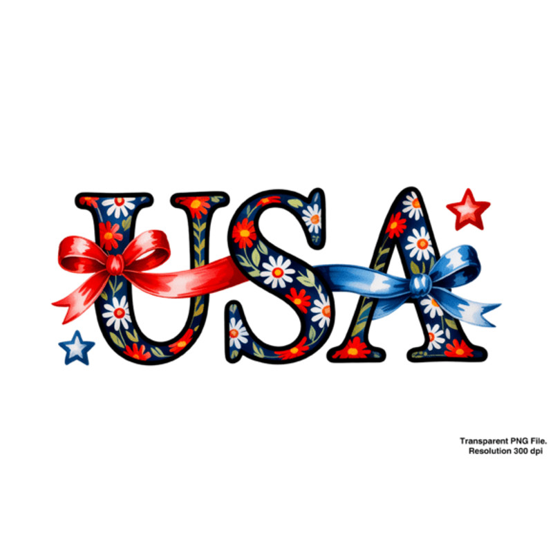 Floral Coquette Bow USA 4th Of July PNG 0
