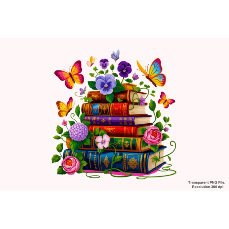Floral Books PNG Floral Butterfly PNG 0
