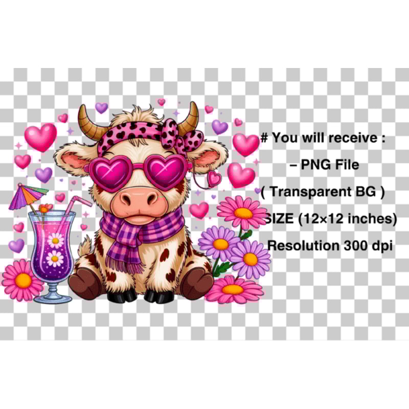 Highland Cow And Flowers PNG Sublimation 1