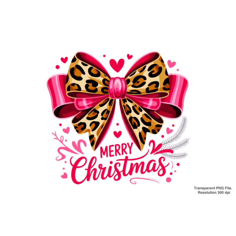 Coquette Pink Christmas Bow PNG 0