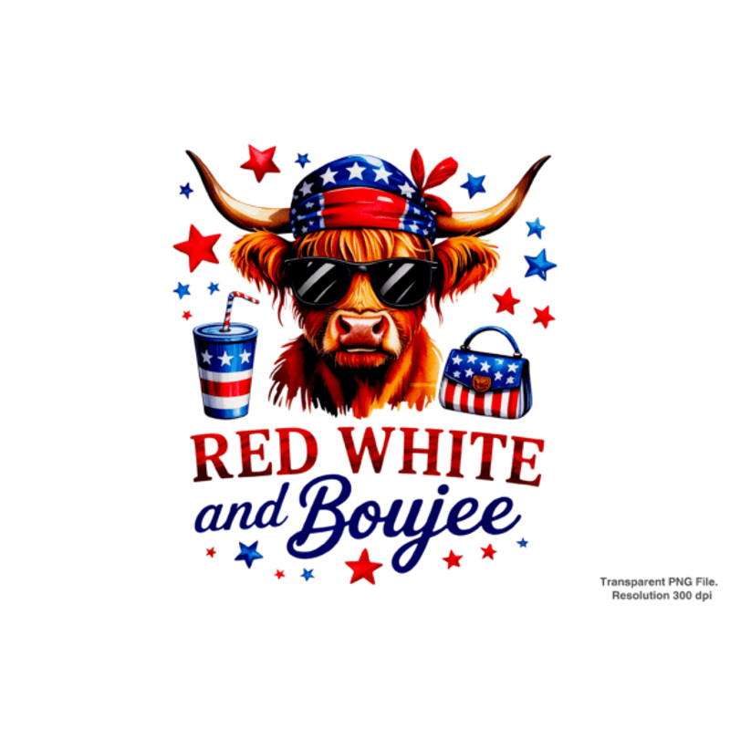 Fourth Of July Highland Cow PNG 0