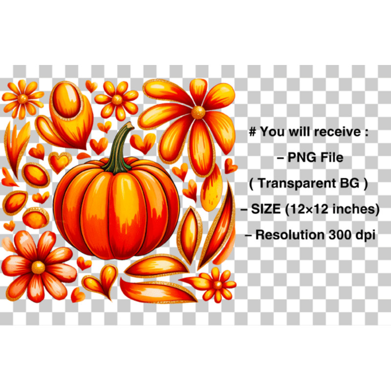 Boho Fall Floral Pumpkin PNG 1
