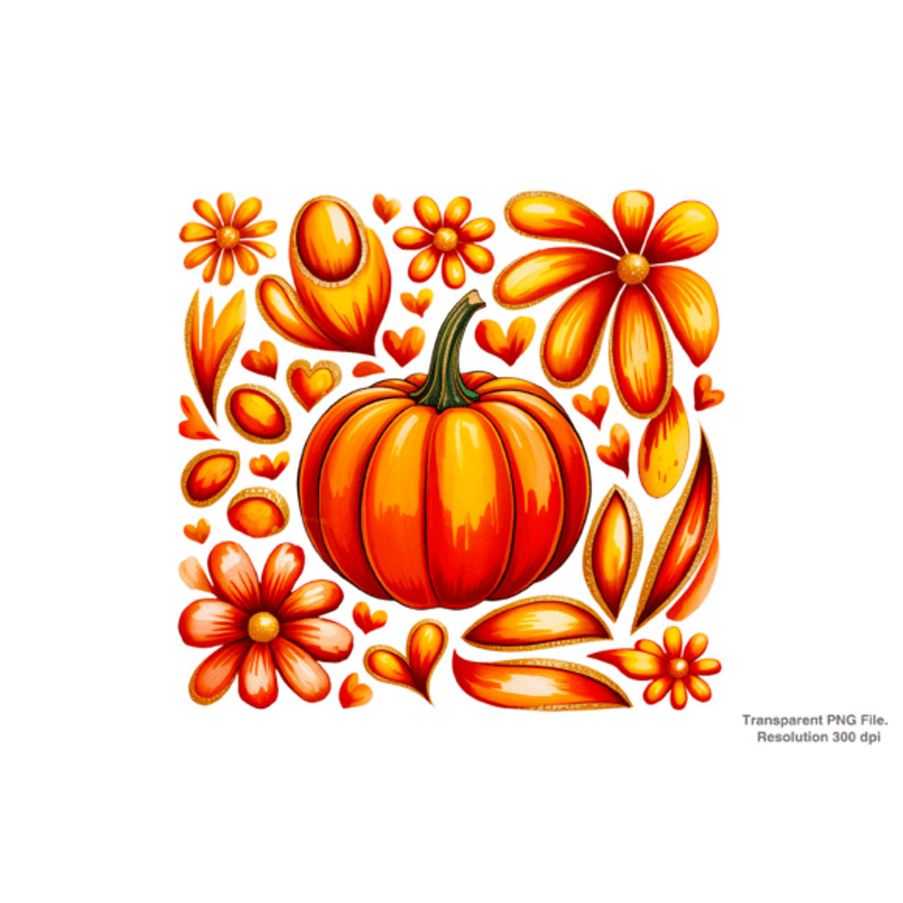 Boho Fall Floral Pumpkin PNG 2