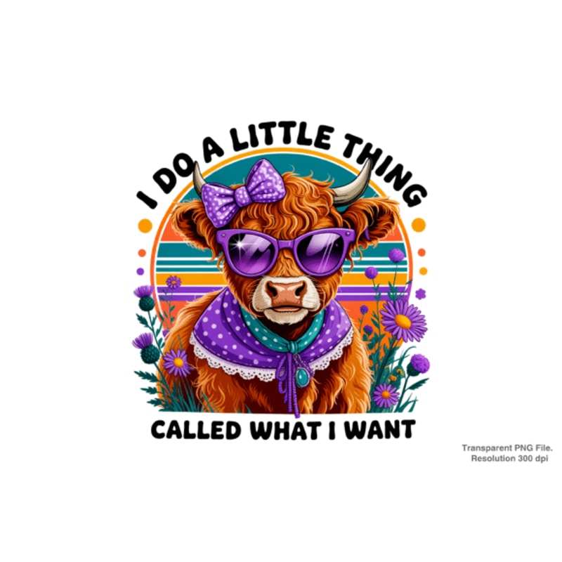 Retro Highland Cow PNg Sublimation 2