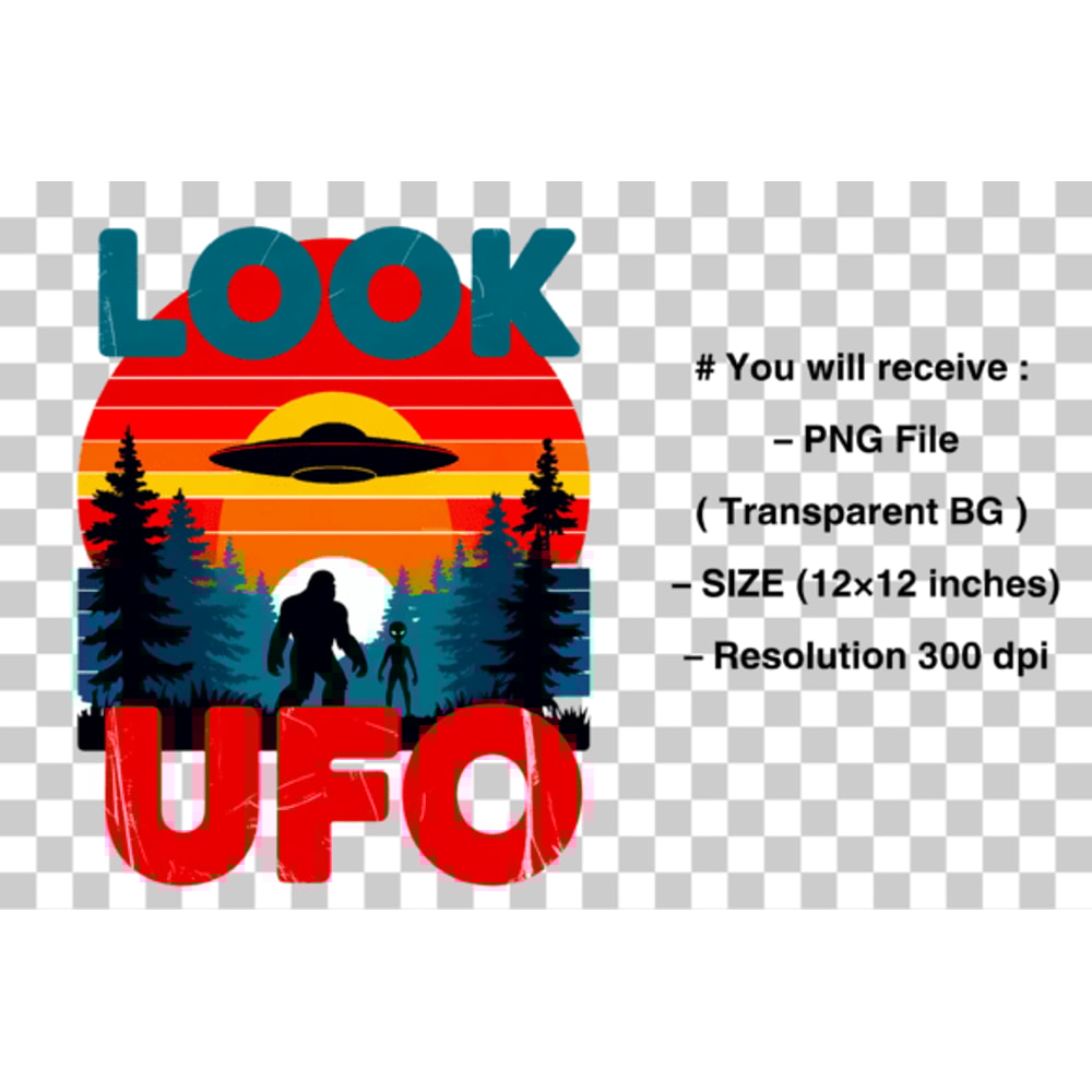 Funny Bigfoot Shirt Design UFO PNG 1