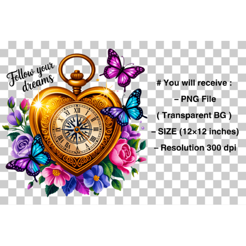 Floral Butterfly PNG Heart Locket PNG 1