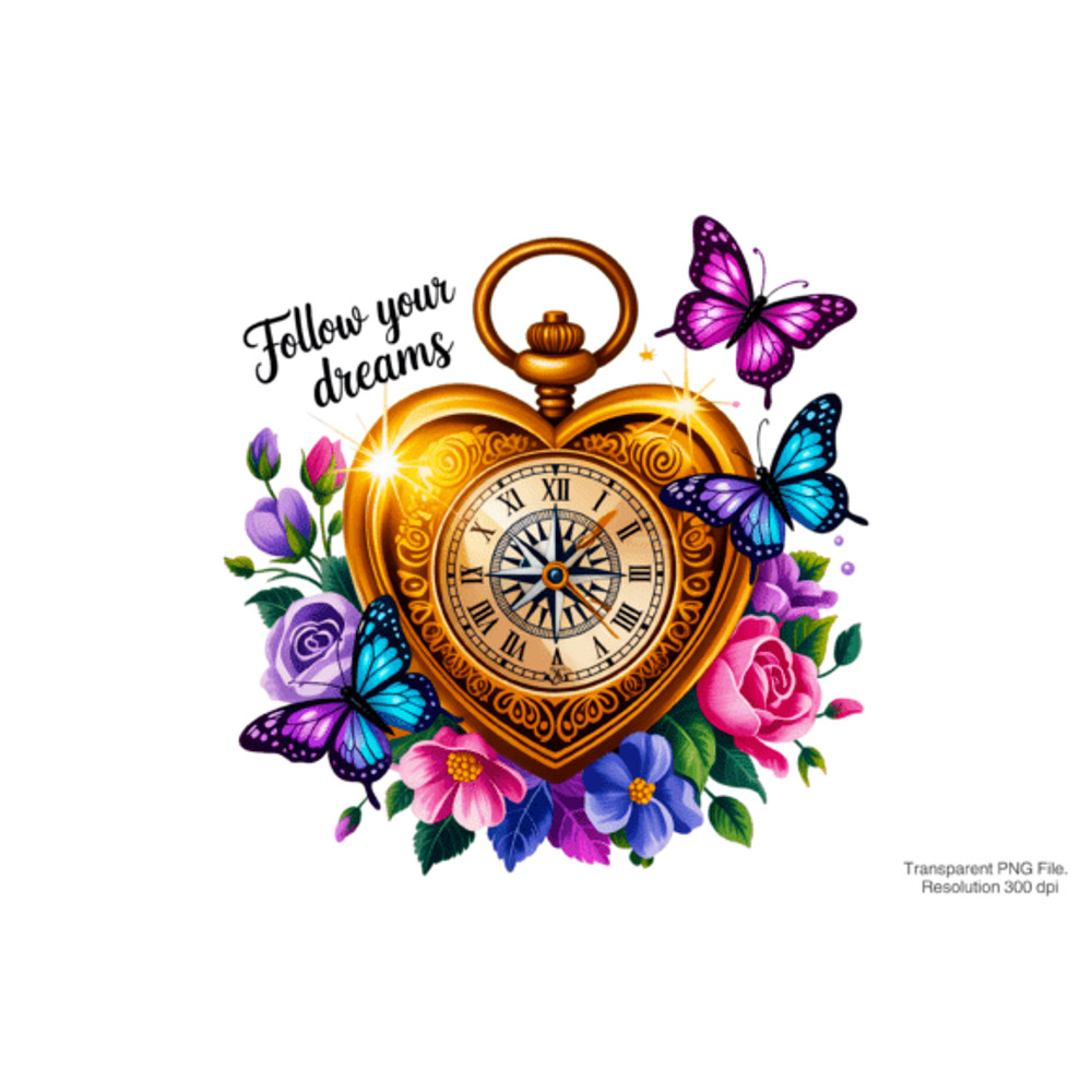 Floral Butterfly PNG Heart Locket PNG 2