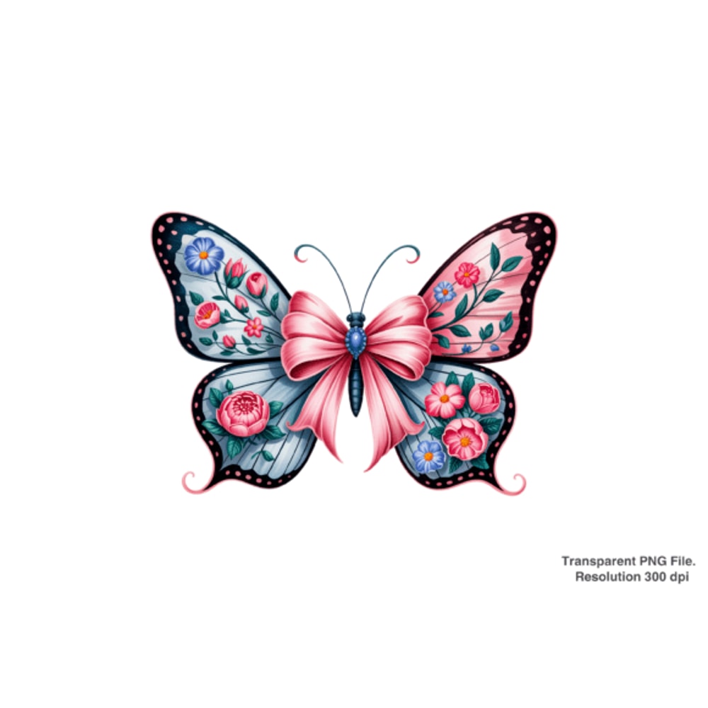 Floral Coquette Butterfly PNG 0