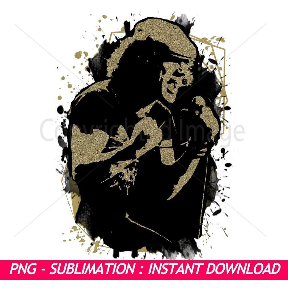 ACDC Brian Johnson Black And Gold Splash Ink Art PNG  Exclusive PNG Sublimation Download 0
