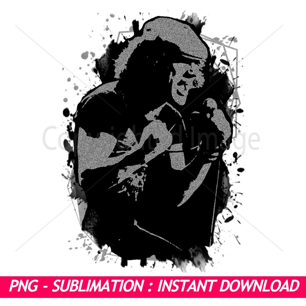 ACDC Brian Johnson Black And Silver Splash Ink Art PNG Exclusive PNG Sublimation Download 0