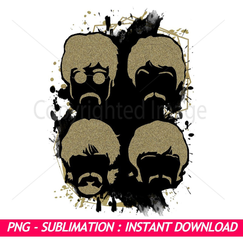 Beatles Mustache John Lennon Paul McCartney Black And Gold Splash Ink Art PNG Exclusive PNG Sublim 0